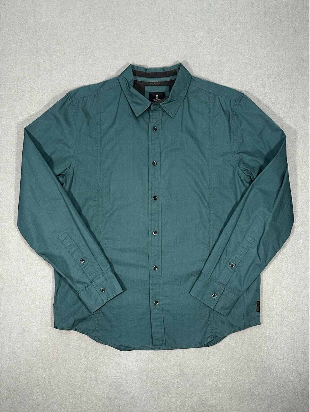 Men’s prAna Long Sleeve Button Up Shirt Green Casual Outdoor MED
